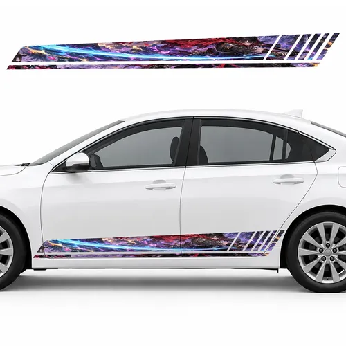 Anime Swordsman with a Crimson Scarf and Cyan Slash GT racing side door stripes decals stickers for Cars