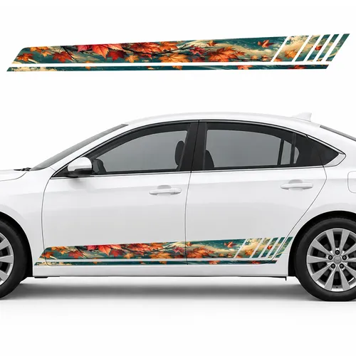 Crimson Maple Branch on Turquoise GT racing side door stripes decals stickers for Cars