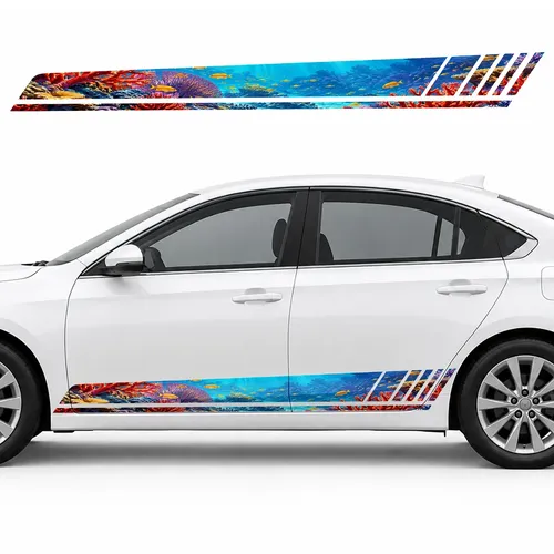 Crimson Coral Reef and Golden Fish GT racing side door stripes decals stickers for Cars