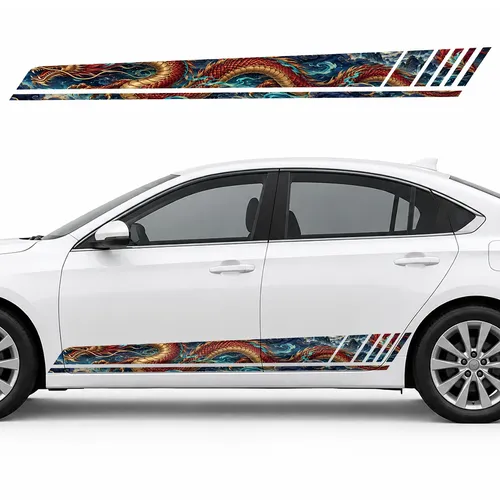 Crimson and Gold Japanese Dragon in the Clouds GT racing side door stripes decals stickers for Cars