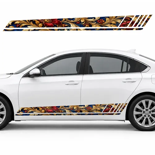 Baroque Ribbon with Golden Leaves GT racing side door stripes decals stickers for Cars