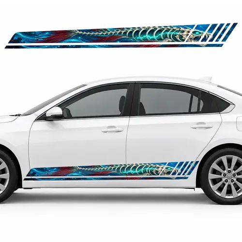 Bioluminescent Fish Skeleton in the Currents GT racing side door stripes decals stickers for Cars
