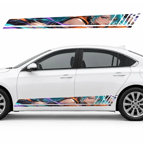 Turquoise Racer Girl in a Rush of Ribbons GT racing side door stripes decals stickers for Cars