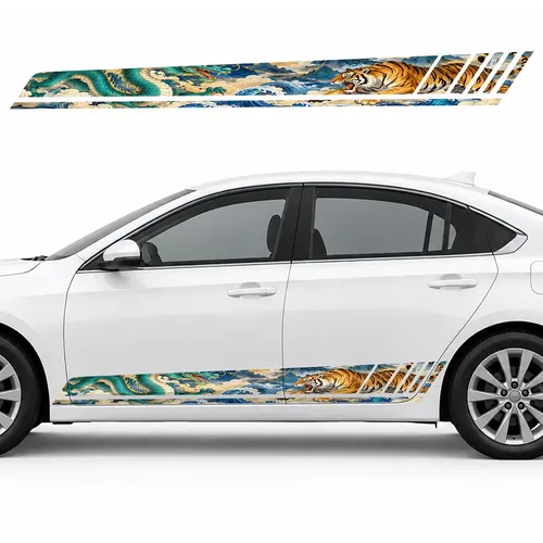 Turquoise Dragon and Amber Tiger GT racing side door stripes decals stickers for Cars
