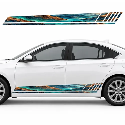 Turquoise and Copper Topographic Landscape GT racing side door stripes decals stickers for Cars