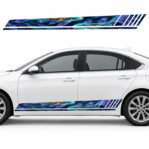 Turquoise Cyber Koi in Neon Water GT racing side door stripes decals stickers for Cars