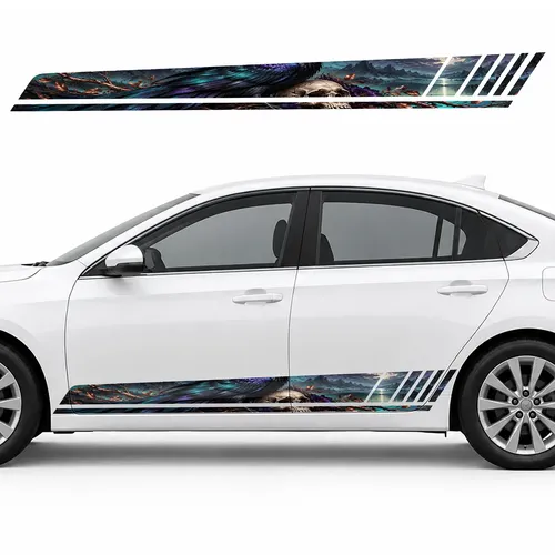 Raven and Skull in Copper Branches GT racing side door stripes decals stickers for Cars