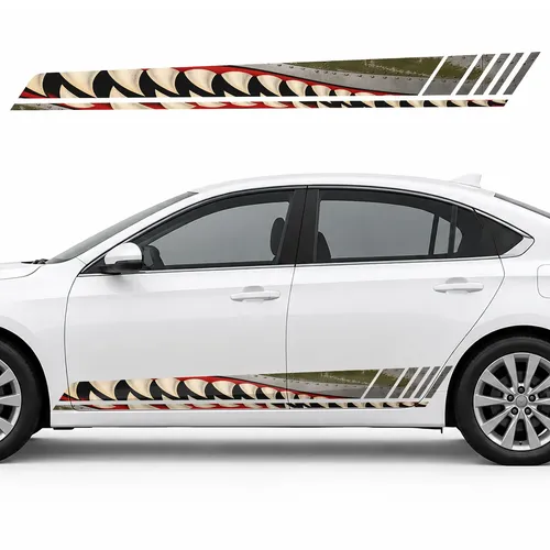 Vintage Shark Teeth Pattern GT racing side door stripes decals stickers for Cars