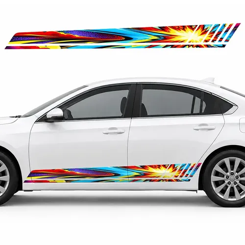 Horizontal Color Explosion GT racing side door stripes decals stickers for Cars