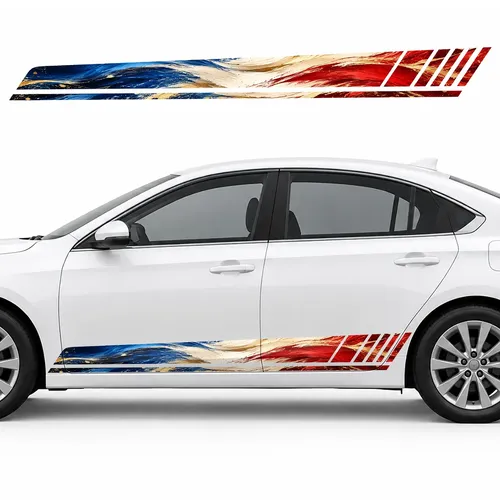 Tricolor Brushstrokes with Gold Flecks GT racing side door stripes decals stickers for Cars