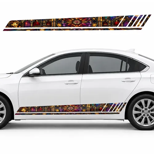 Gothic Ruby Stained Glass Panorama GT racing side door stripes decals stickers for Cars