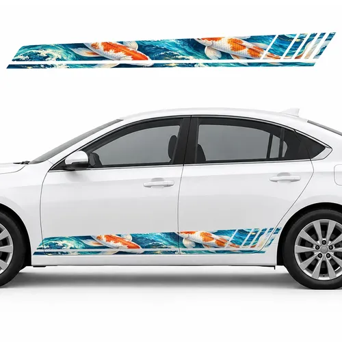 Two Koi in a Turquoise Current GT racing side door stripes decals stickers for Cars