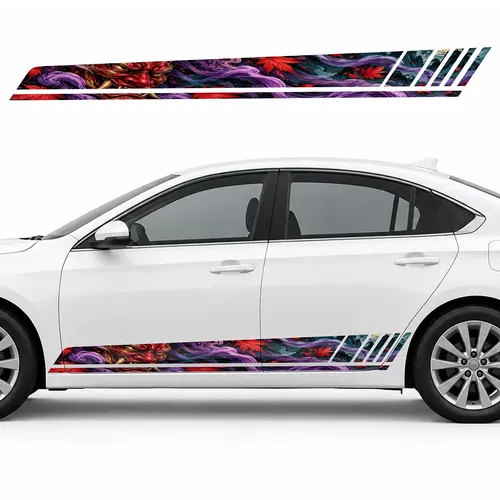 Golden Oni Mask in Purple Smoke GT racing side door stripes decals stickers for Cars