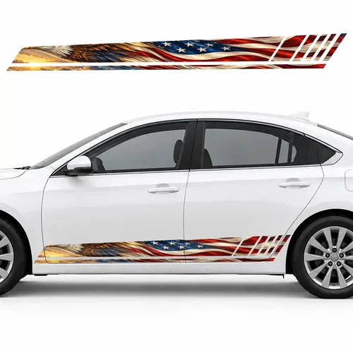 Golden Wing over a Flowing American Flag GT racing side door stripes decals stickers for Cars