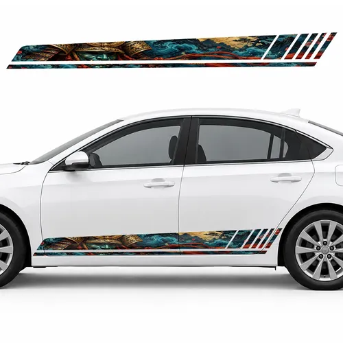 Golden Kabuto in Blue Smoke GT racing side door stripes decals stickers for Cars