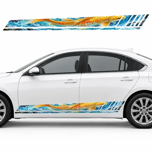 Golden Carp in a Turquoise Cascade GT racing side door stripes decals stickers for Cars