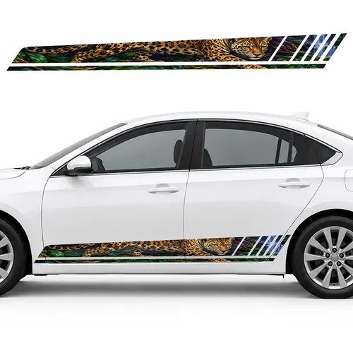 Golden Jaguar in an Emerald Jungle GT racing side door stripes decals stickers for Cars