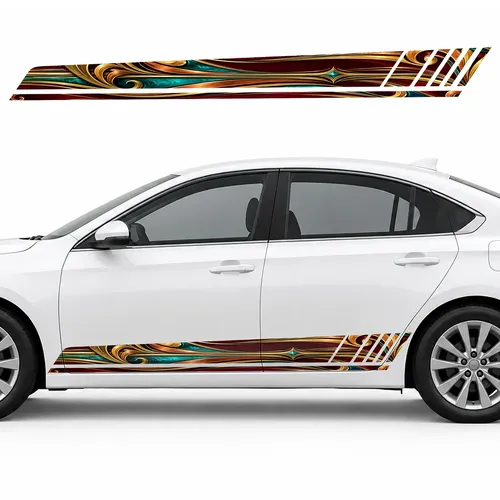 Golden Swirls on Burgundy GT racing side door stripes decals stickers for Cars
